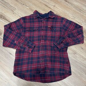 Orvis Flannel Shacket Mens Size M Red Blue Plaid Heavy Shirt Jacket Outdoor